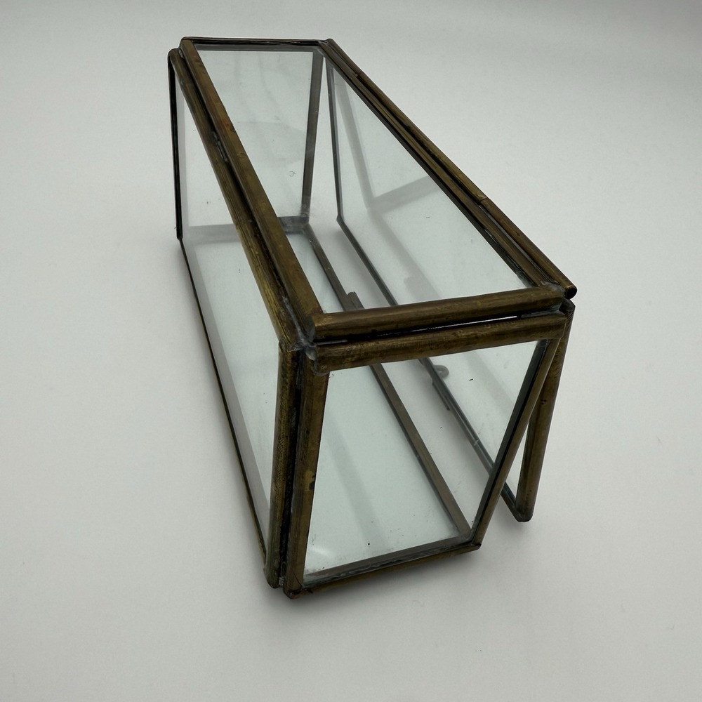 Rectangular Clear Glass Box Aged Brass Display Trinkets Jewellery Storage Box - Picture 12 of 15